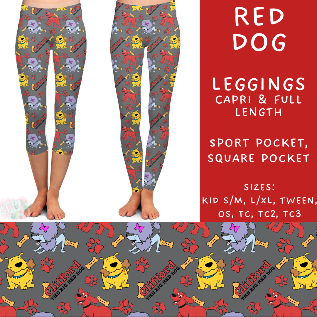 Ready To Ship - Red Dog - Full Length Leggings No Pocket TC - Sport TC - Square TC