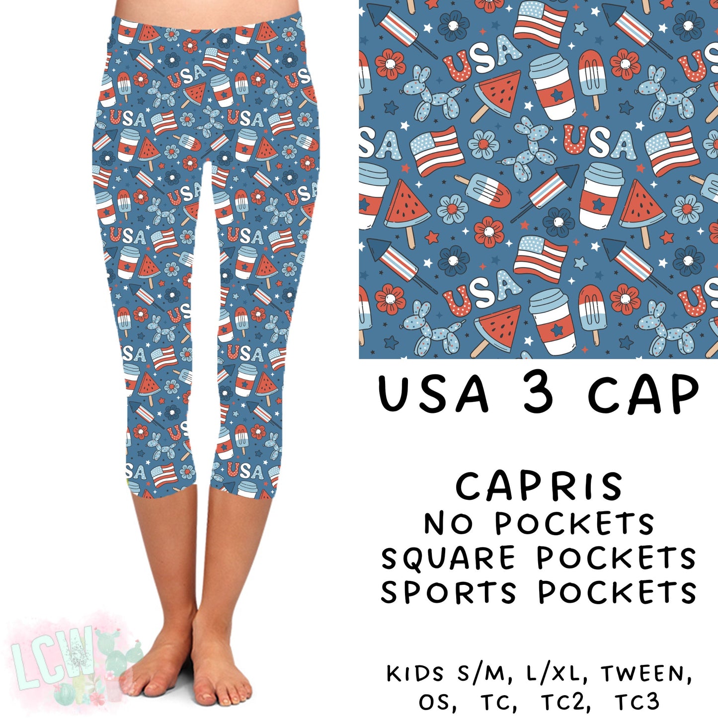 Ready To Ship - USA 3 Capri Leggings