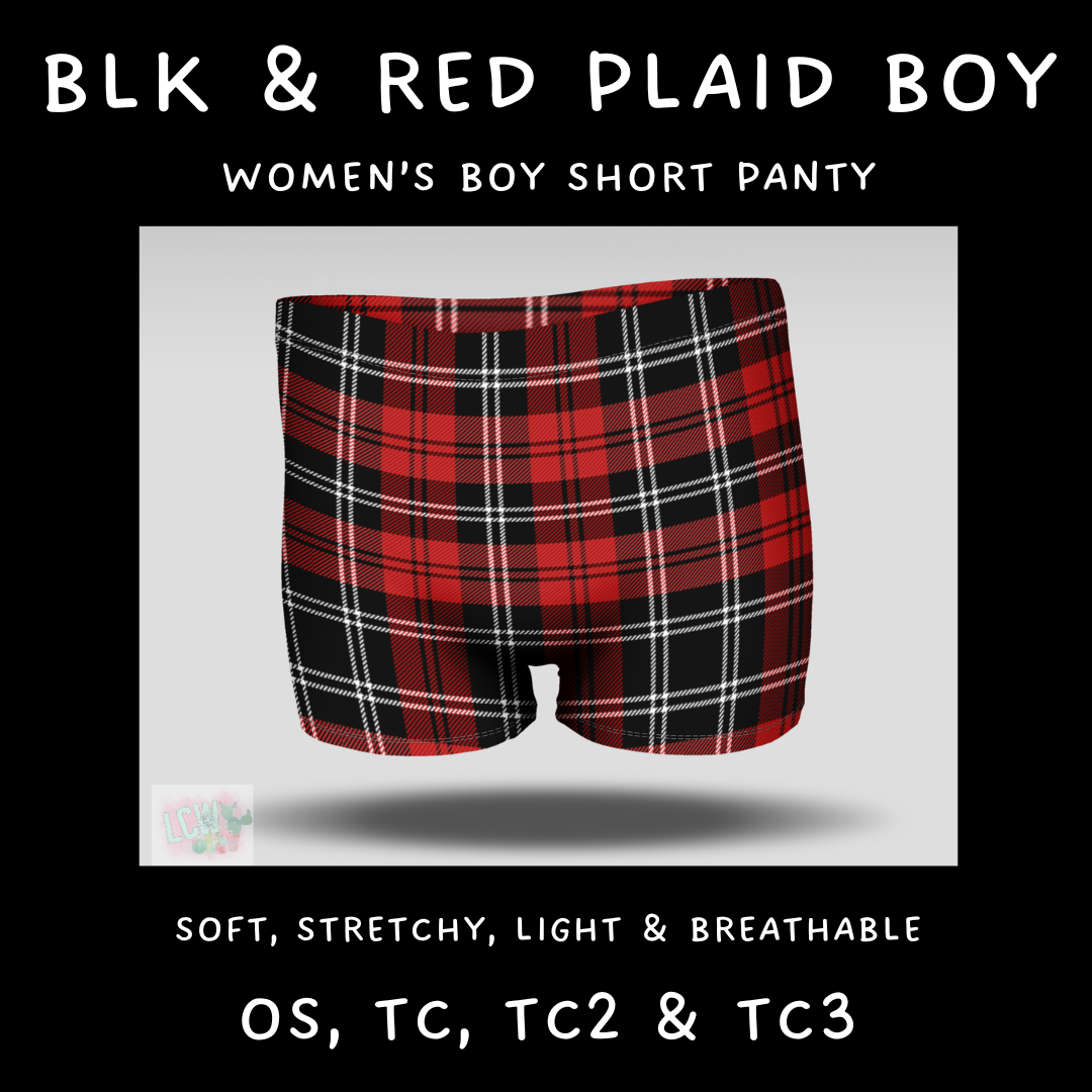 Ready To Ship - Blk & Red Plaid Boy Shorts