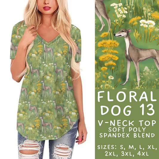 Batch #345 - Floral Dogs - Closes 5/26 - ETA mid/late July - Floral Dog 13 V-Neck Tee