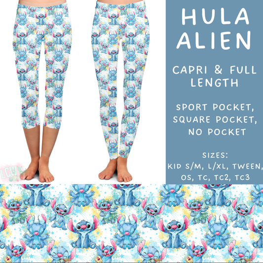 Ready To Ship - Hula Alien Full and Capri Leggings - No Pocket OS, Square TC