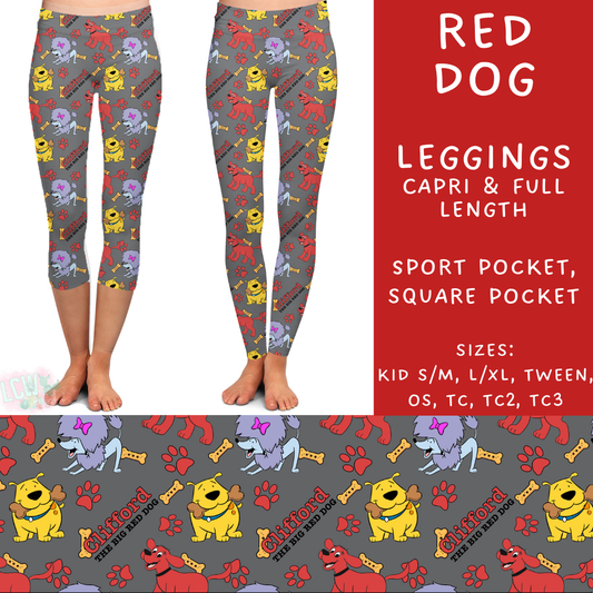 Ready To Ship - Red Dog - Full Length Leggings No Pocket TC - Sport TC - Square TC